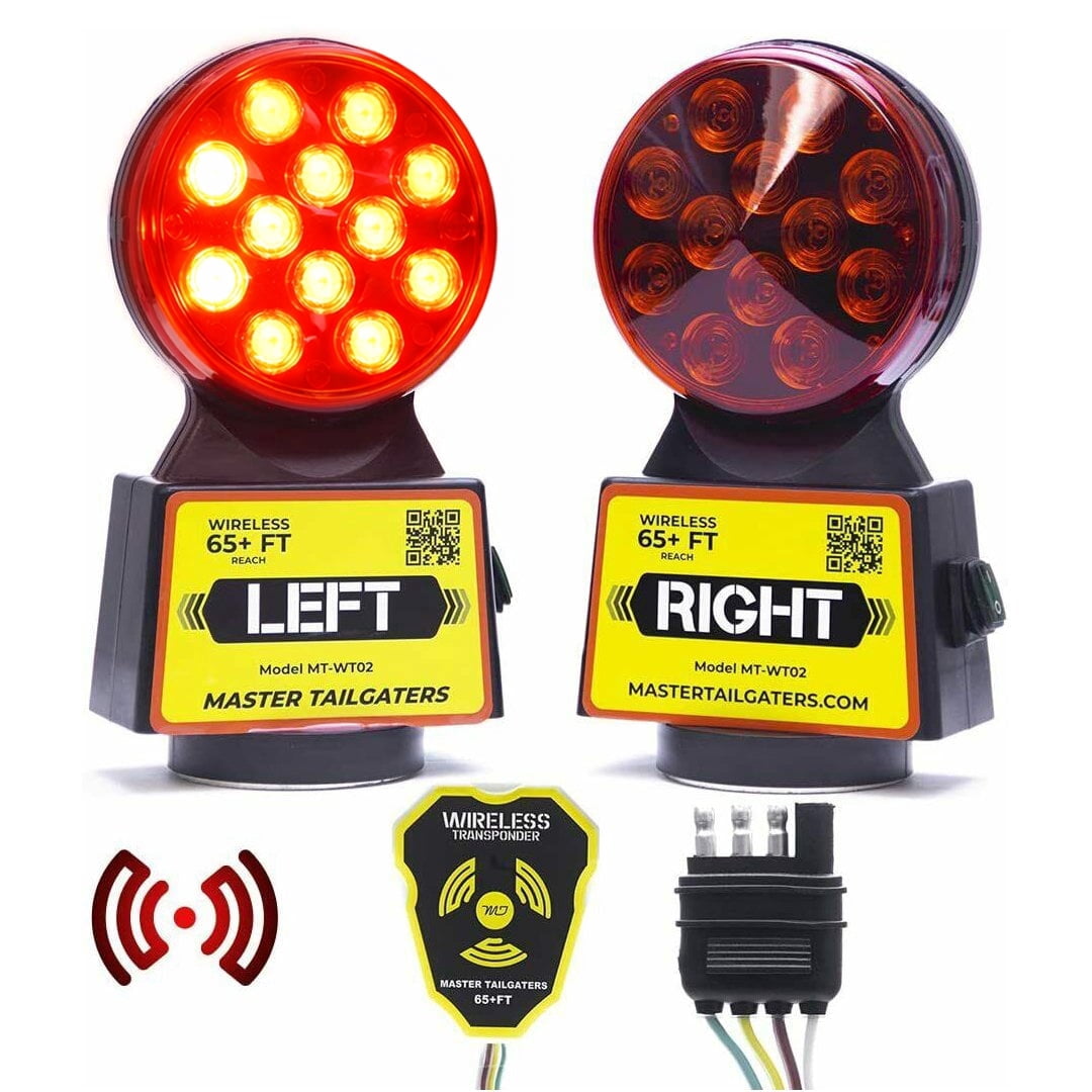 Master Tailgaters Wireless Trailer Tow Lights - Magnetic Mount - 48ft Range - 4 Pin Blade Connection