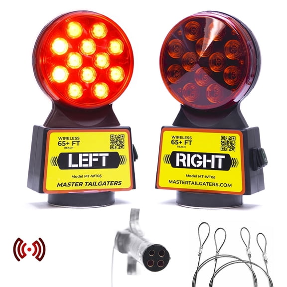 Master Tailgaters Wireless Trailer Tow Lights - Magnetic Mount - 48ft Range - 4 Pin Round Connection