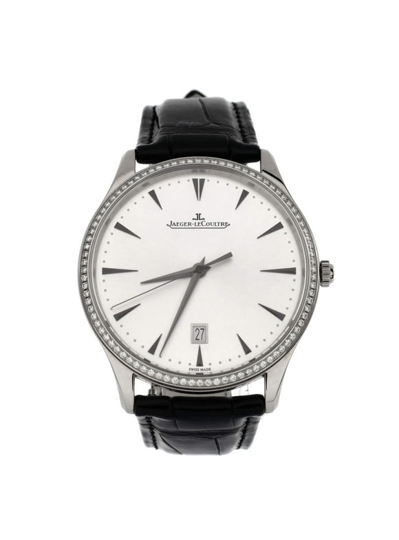 Master Ultra Thin Date Automatic Watch White Gold and Alligator with Diamond Bezel 40 by Rebag