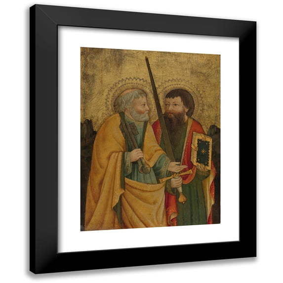 Master of 1458 19x24 Black Modern Framed Museum Art Print Titled - Saint Peter and Another Male Saint in a Rocky Landscape