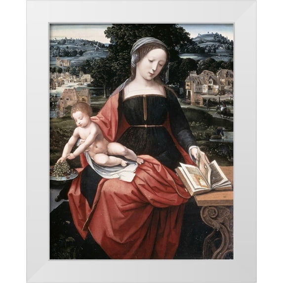 Master of Female Half-Lengths, 12x14 White Modern Wood Framed Museum Art Print Titled - Madonna and Child