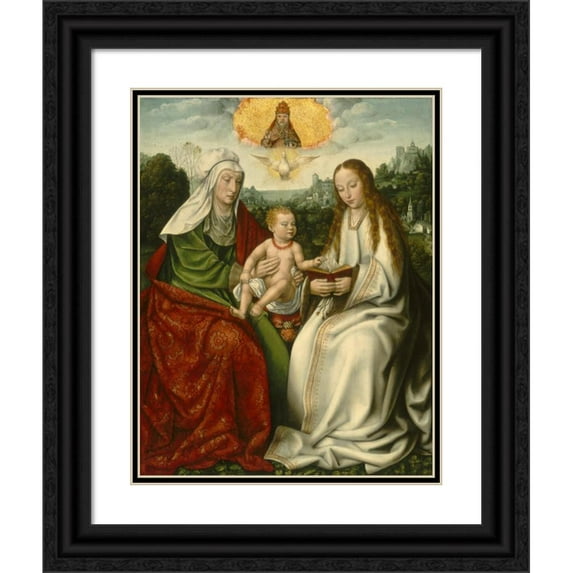 Master of Frankfurt 19x24 Black Ornate Framed Double Matted Museum Art Print Titled: Saint Anne with the Virgin and the Christ Child (C. 1511-1515)