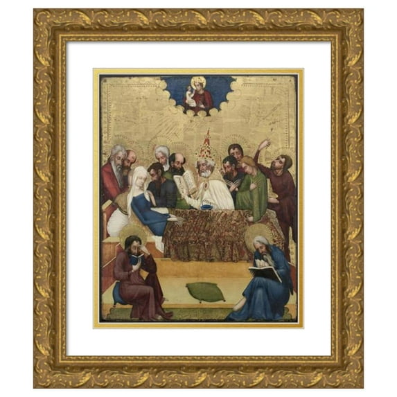 Master of Heiligenkreuz 12x14 Gold Ornate Wood Frame and Double Matted Museum Art Print Titled - Death of the Virgin (C. 1400)