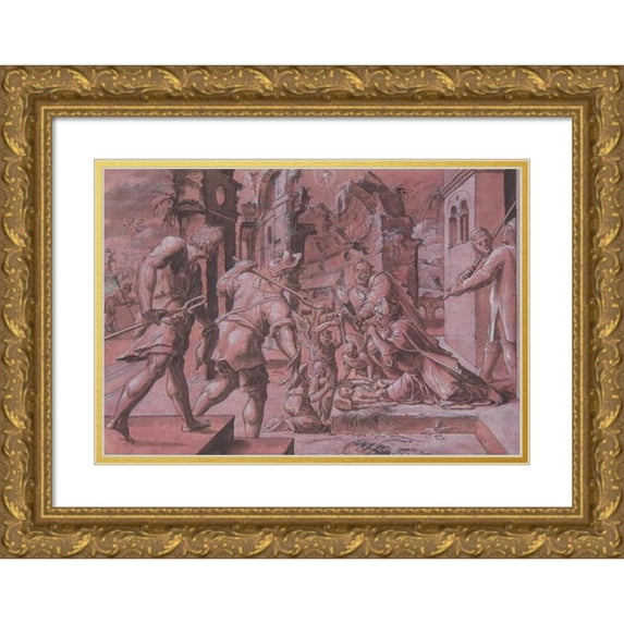 Master of Liechtenstein 18x14 Gold Ornate Wood Frame and Double Matted Museum Art Print Titled - Adoration of the Shepherds (1540-60)