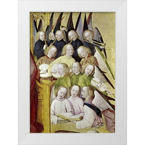 Master of Life of the Virgin, 11x14 White Modern Wood Framed Museum Art Print Titled - Choir of Angels - Detail-Life of The Virgin