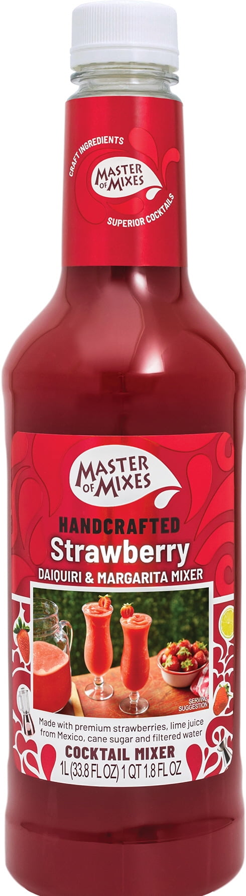 Master of Mixes Strawberry Daiquiri/Margarita Mixer Ready To Use, 1 Liter Plastic Bottle, Shelf-Stable