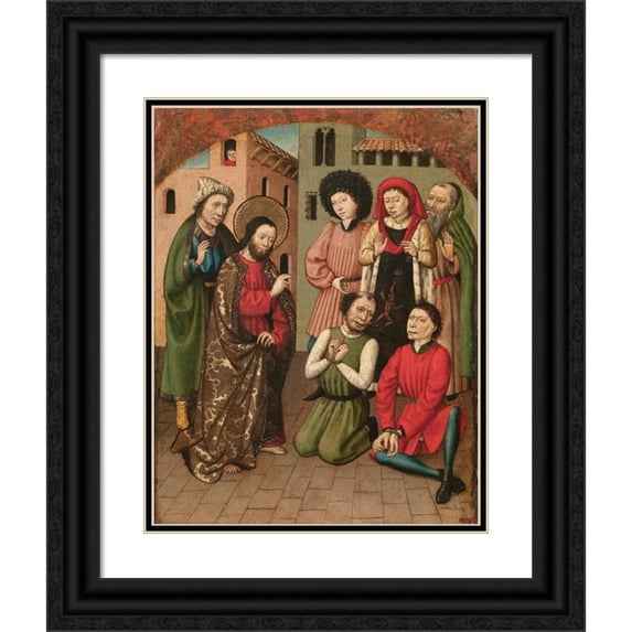 Master of Saint Bartholomew 12x14 Black Ornate Wood Framed Double Matted Museum Art Print Titled: Saint Bartholomew Exorcising (1440-1460)
