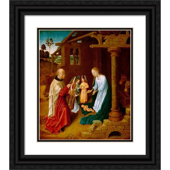 Master of Saint Ildefonso 15x17 Black Ornate Wood Framed Double Matted Museum Art Print Titled - Adoration of the Christ Child (Late 15th Century)