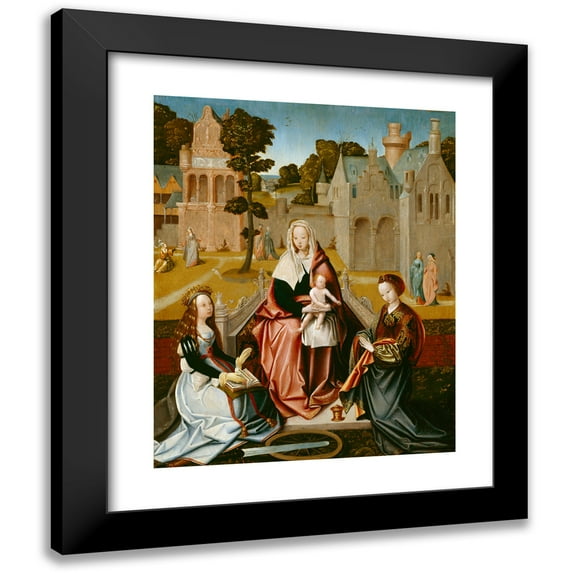 Master of St. Severin 12x14 Black Modern Framed Museum Art Print Titled - The Virgin Enthroned with St. Catherine and St. Mary Magdalene (ca. 1510)