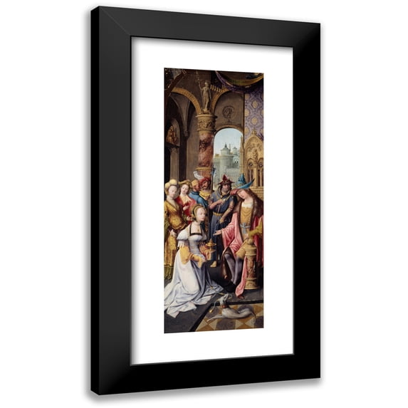 Master of the Antwerp Adoration Group 8x14 Black Modern Framed Museum Art Print Titled - King Solomon Receiving the Queen of Sheba (1515)