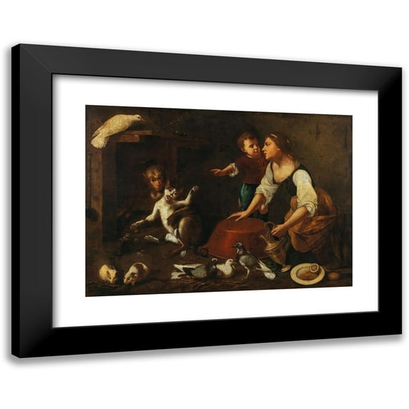 Master of the Armenti 18x14 Black Modern Framed Museum Art Print Titled - The Tale of the Monkey and Cat