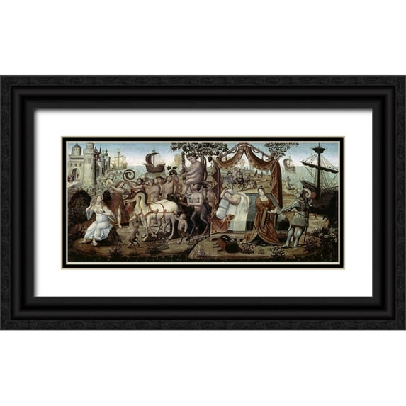 Master of the Cassoni, 32x16 Black Ornate Wood Framed with Double Matting Museum Art Print Titled - Ariadne at Naxos