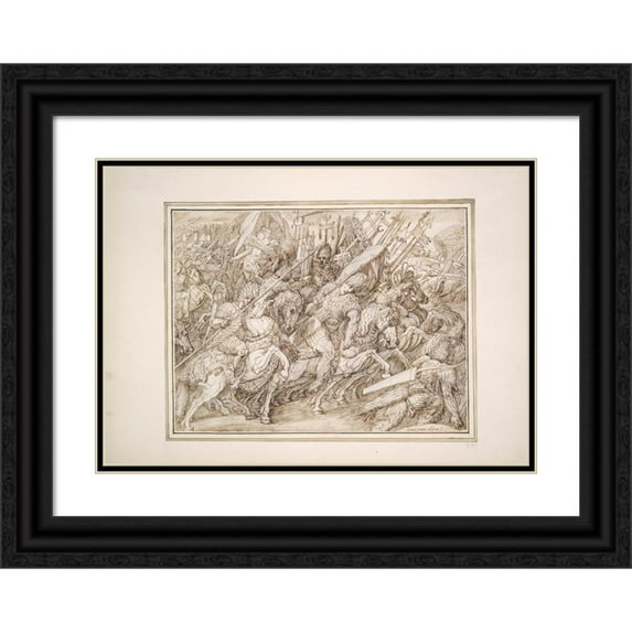 Master of the Egmont Albums 14x11 Black Ornate Wood Framed Double Matted Museum Art Print Titled: Battle Scene (ca. 1590-95)