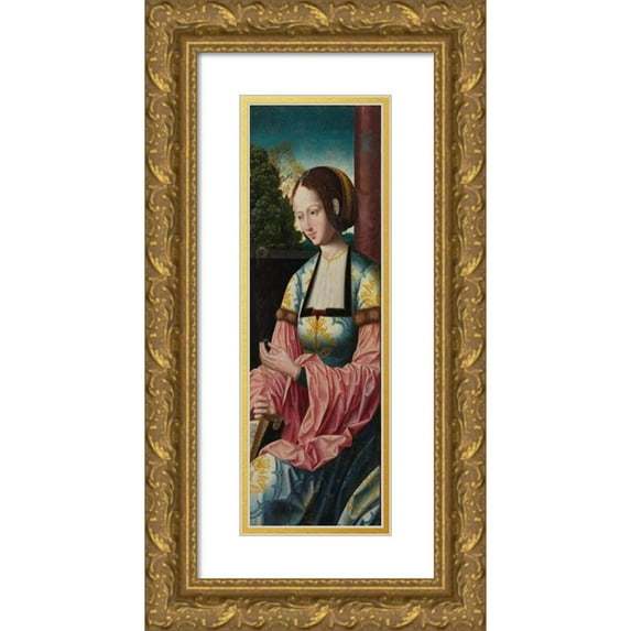 Master of the Holy Blood 11x24 Gold Ornate Framed and Double Matted Museum Art Print Titled - Saint Barbara (C. 1520)