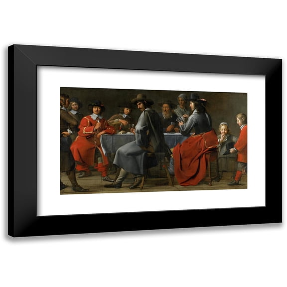 Master of the Procession 14x10 Black Modern Framed Museum Art Print Titled - Gathering of Gamblers with Hurdy-Gurdy Player (C. 1660)
