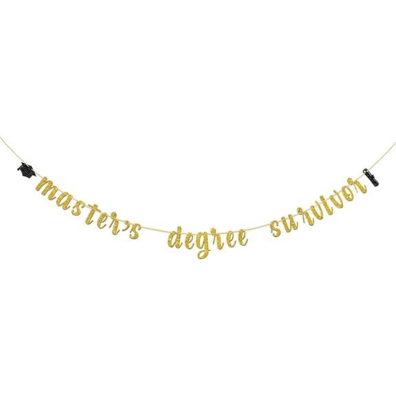 Master's Degree Survivor Banner, Congrats MBA Grad, Mastered It 2025, College University Graduation Party Decorations Supplies,Gold Black Glitter