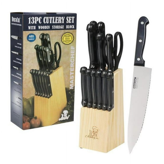 MasterChef 13-Piece Kitchen Knife Set w Wooden Storage Block Stainless Steel