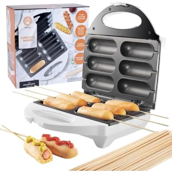 MasterChef Corn Dog Maker-Electric Nonstick Kitchen Baker, Hot Dogs on Stick, Cheese Mozzarella Sticks, Cake Pops, BBQ -Recipes +50 Skewers, Gift
