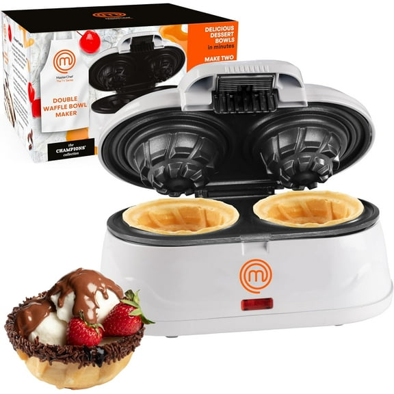 MasterChef Double Waffle Cone Bowl Maker- Makes Two 4" Bowls at Once! - Non-Stick, Easy To Clean, Even Heating- Perfect Homemade Ice Cream Sundaes, Fruits, & Custards
