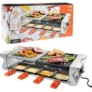 MasterChef Dual Cheese Raclette Table Grill Non stick Grilling Plate and Cooking Stone Tabletop Cooker with 8 Cheese Raclette Pans
