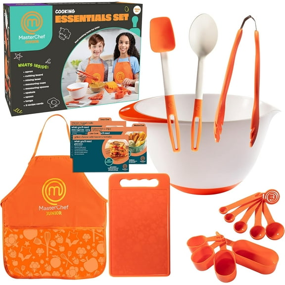 MasterChef Junior Cooking Essentials Set - 9 Pc. Kit Includes Recipes, Apron, Cutting Board, Mixing Bowl, Measure Cups, Spoons, Homemade Gifts