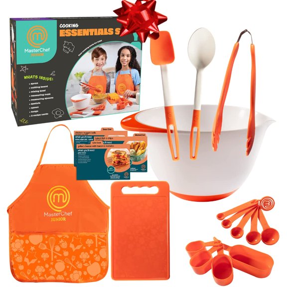 MasterChef Junior Cooking Essentials Set - 9 Pc. Kit Includes Recipes, Apron, Cutting Board, Mixing Bowl, Measure Cups, Spoons, Homemade Holiday Gifts Y101
