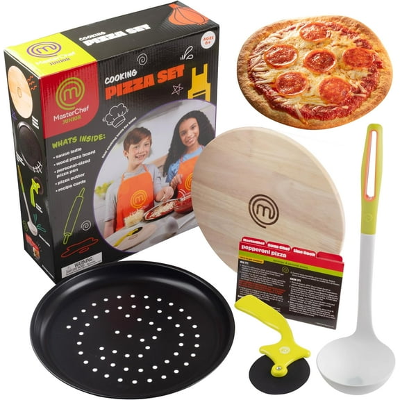 MasterChef Junior Pizza Cooking Set - 5 Pc Kit Includes Real Cookware for Kids and Recipes