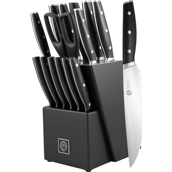 MasterChef Kitchen Knife Set with Block and Sharpener Plus Scissors, 15pc