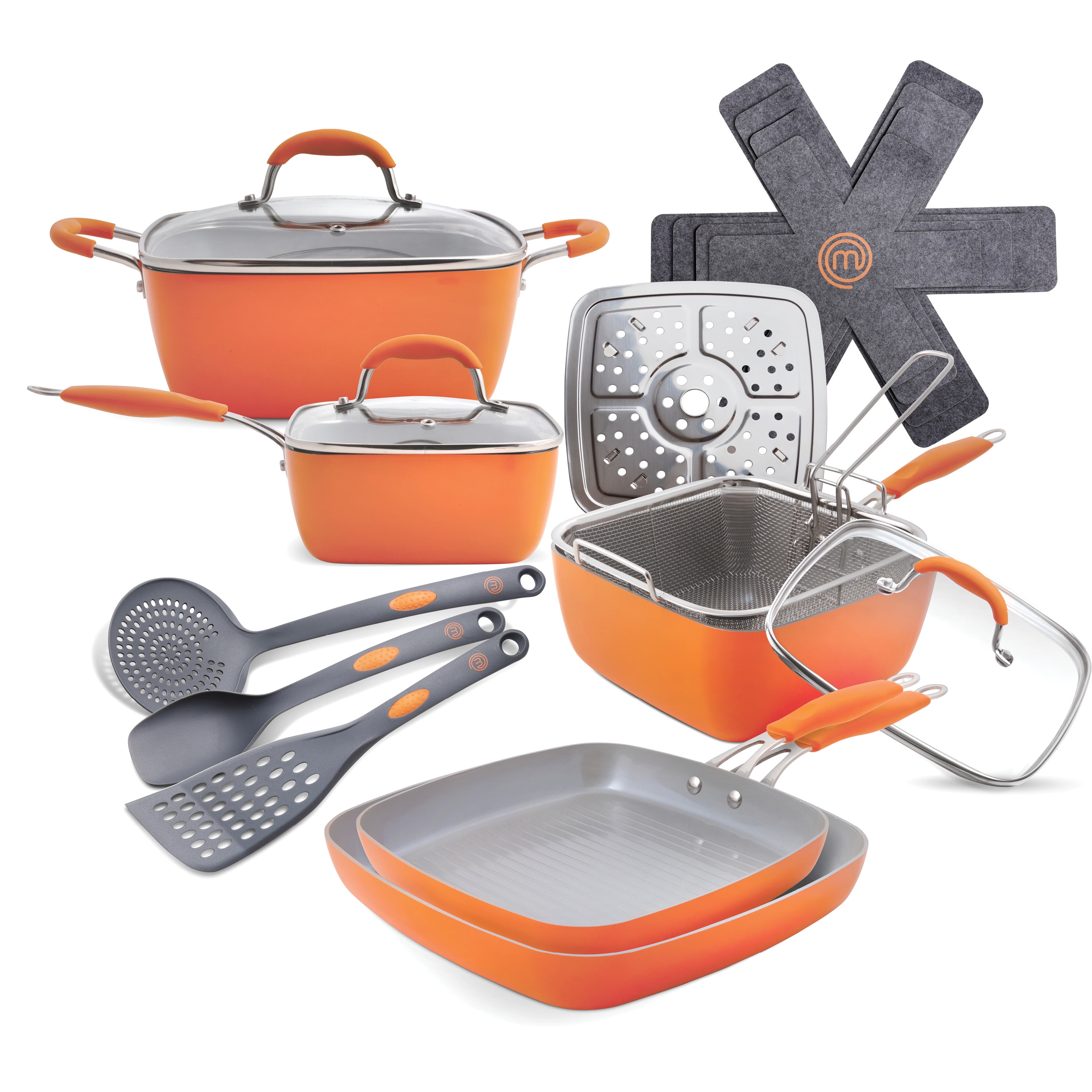 MasterChef Orange Ceramic Non-Stick 17-Piece Cookware Set