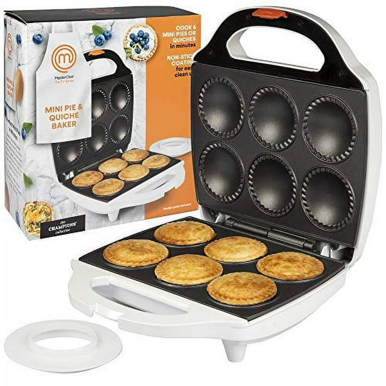 MasterChef Mini Pie and Quiche Maker- Pie Baker Cooks 6 Small Pies and  Quiches in Minutes- Non-stick Cooker w Dough Cutting Circle for Easy Dough