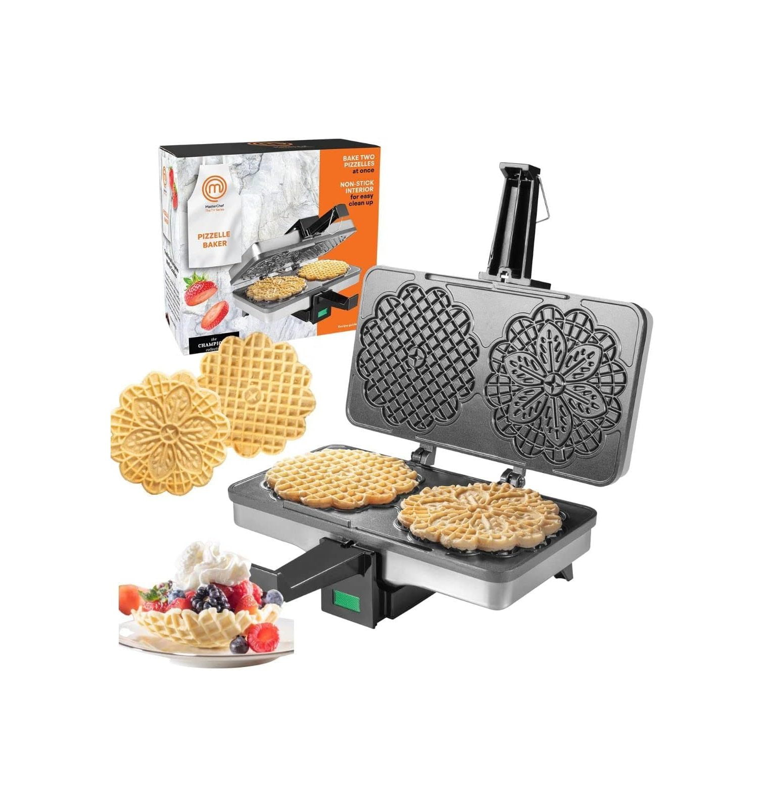 MasterChef Pizzelle Maker Nonstick Electric Cookie Baker Press, Make Two Homemade 5Inch
