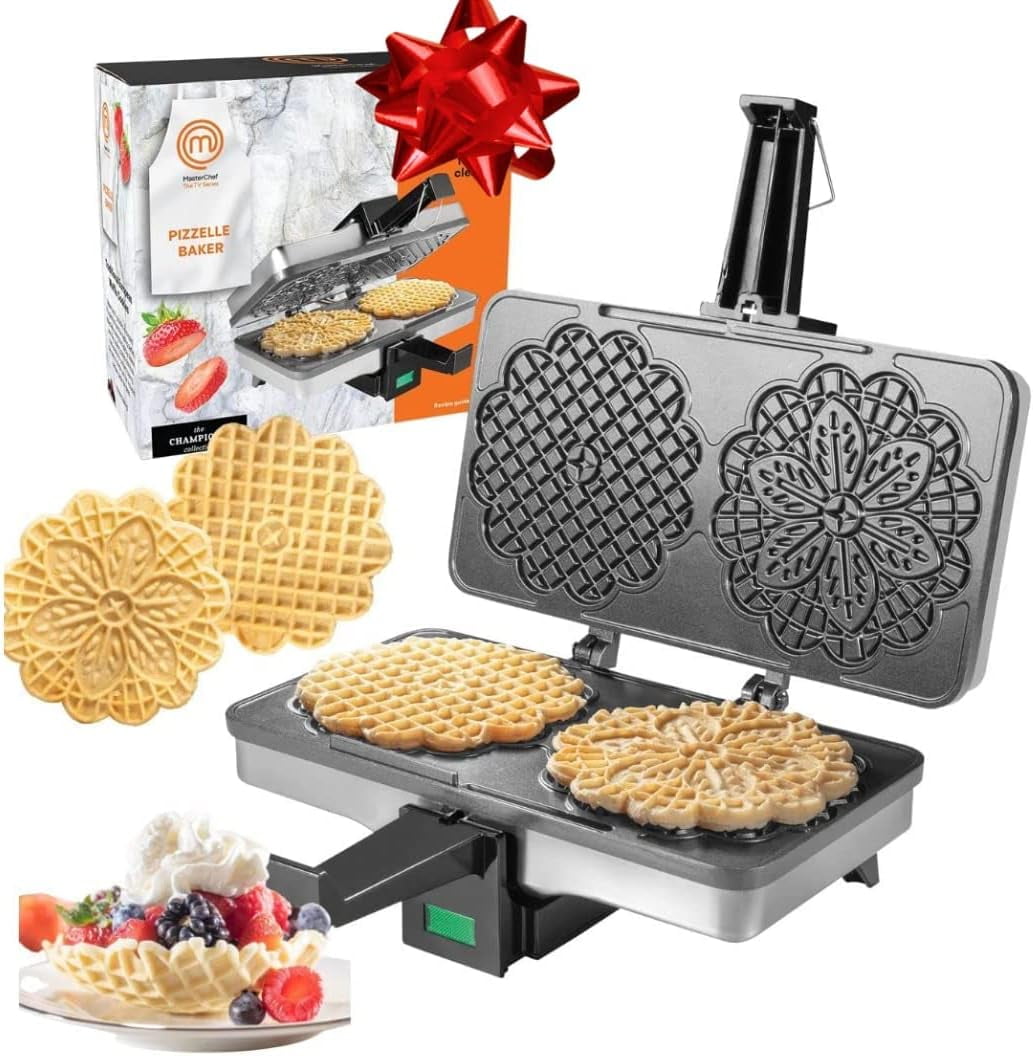 Pizzelle Maker - Polished Electric Baker Press Makes Two 5-Inch Cookies at  Once- Recipe Guide Included- Party Treat Making Made Easy - Unique