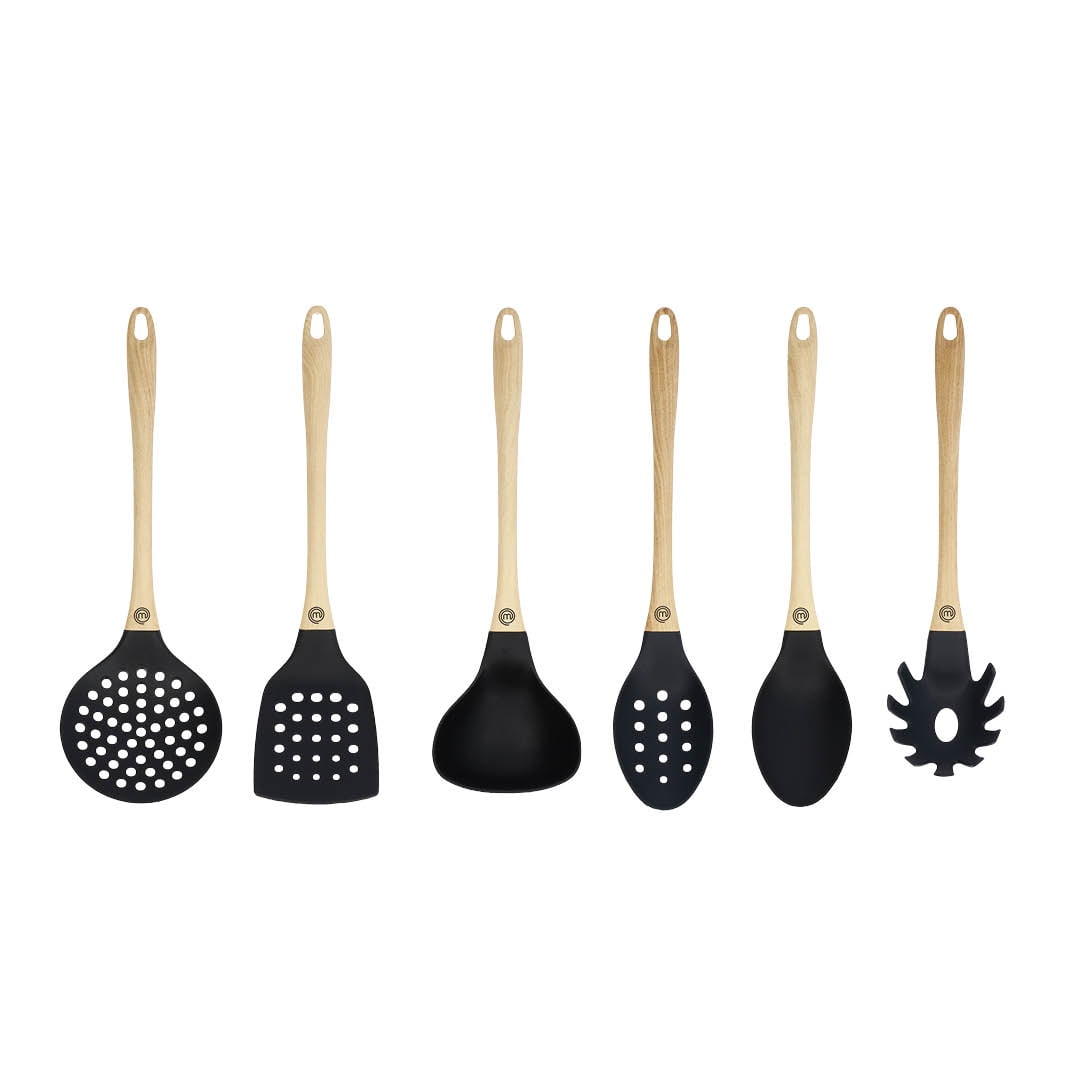 MasterChef 6-Piece Black Nylon Utensil Set with Wooden Handles