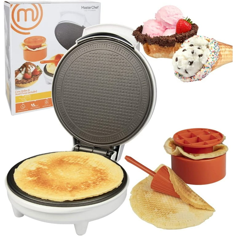 MasterChef Waffle Cone and Bowl Maker Includes Shaper Roller and Bowl Press Homemade Ice Cream Cone Baking Iron Machine