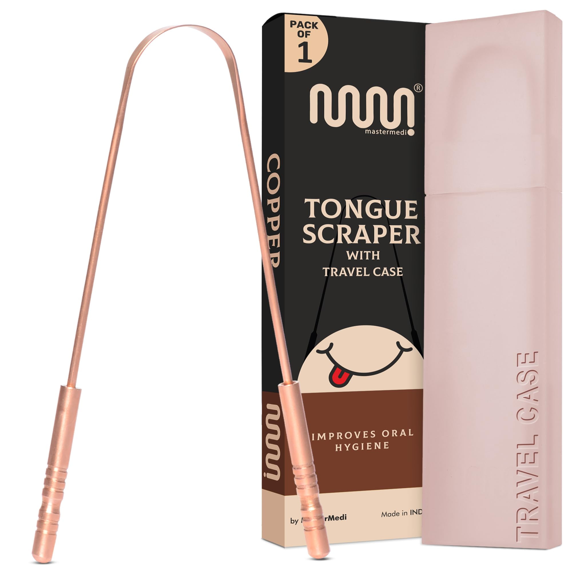 MasterMedi Pure Copper Tongue Scraper for Adults, Tongue Scrubber for