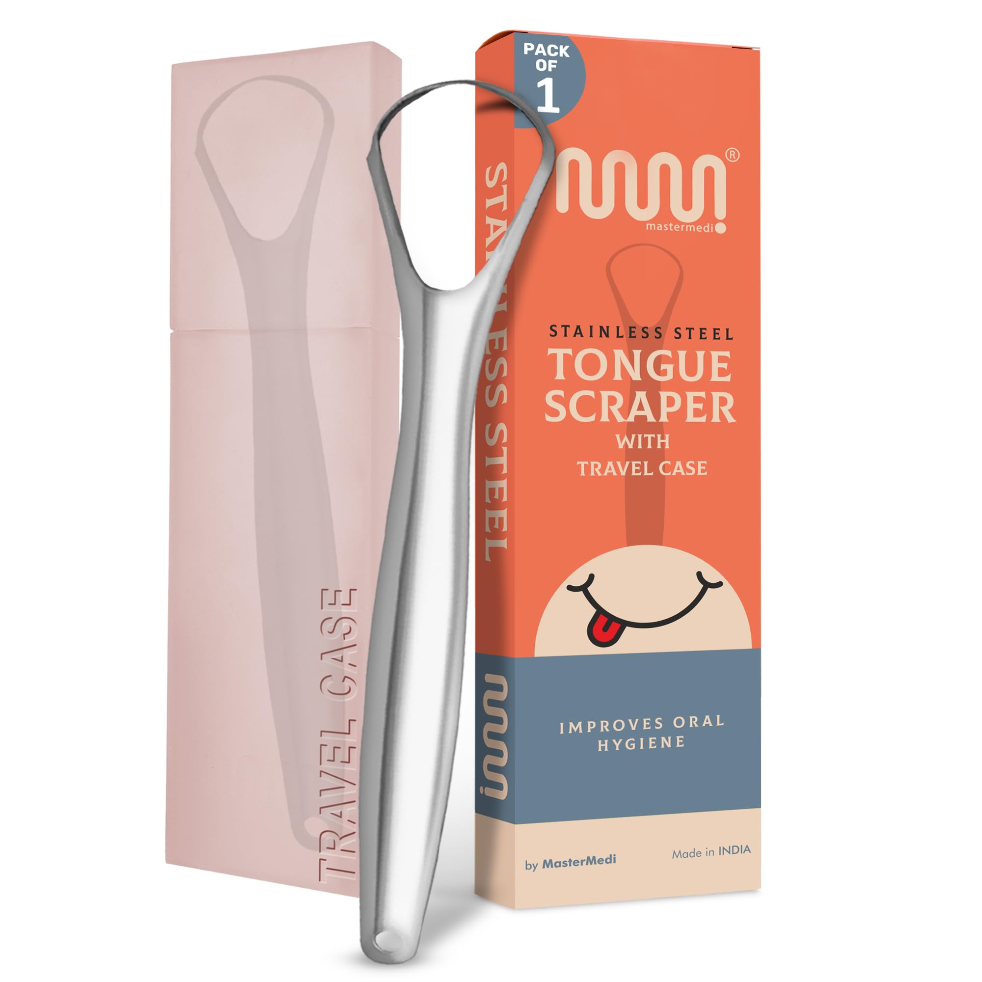 MasterMedi Tongue Scraper for Adults, 100 Stainless Steel Tongue