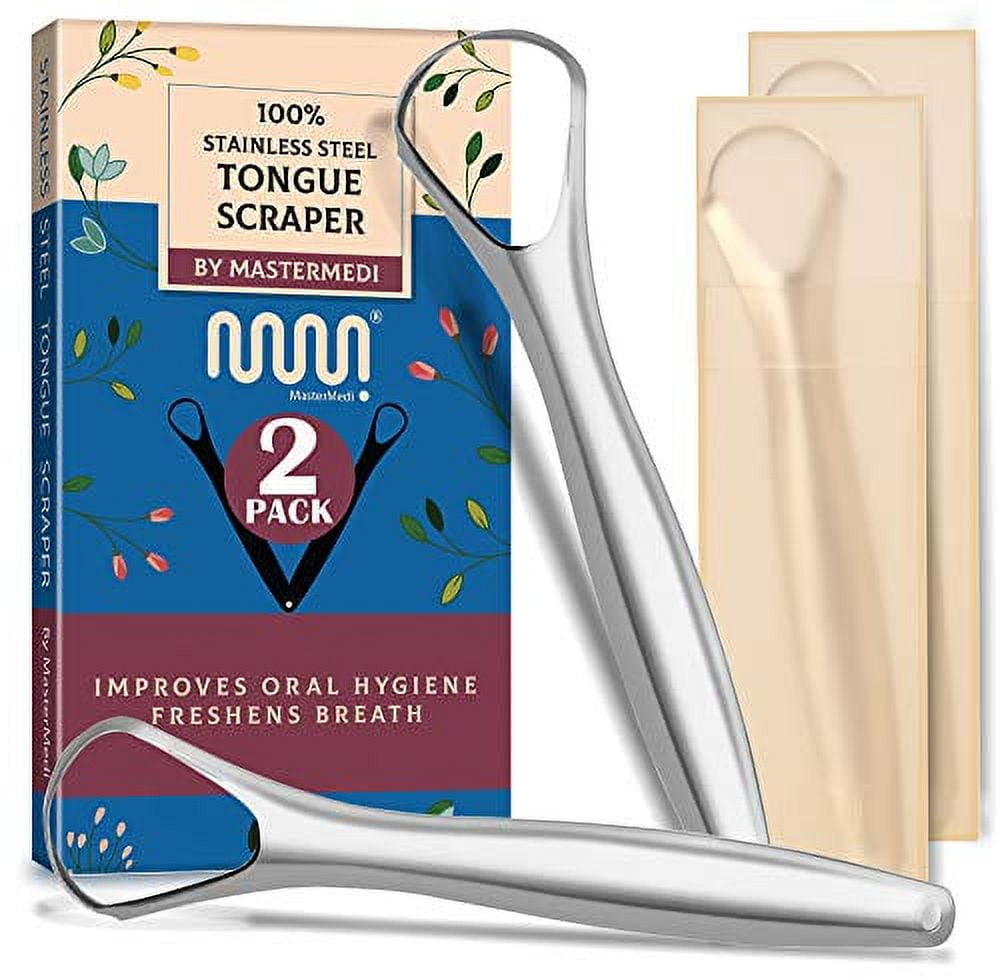 MasterMedi Tongue Scraper with Case (Spoon Shape, 2 Pack), Medical