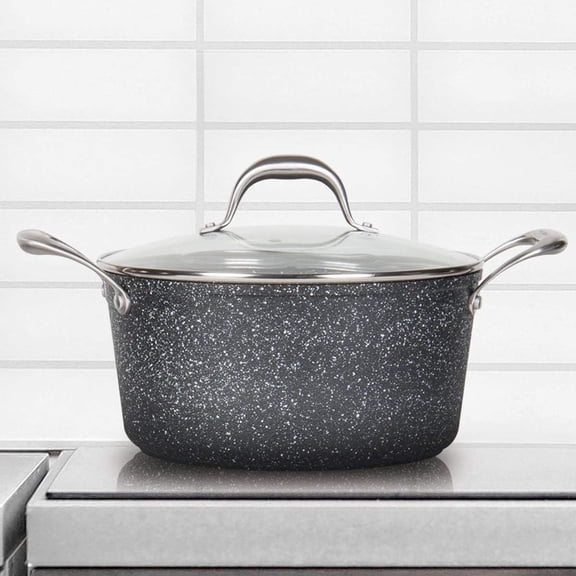 MasterPan 5QT Ultra Non-Stick Cast Aluminum Stock Pot with Glass Lid, 5 Quart, Granite Series