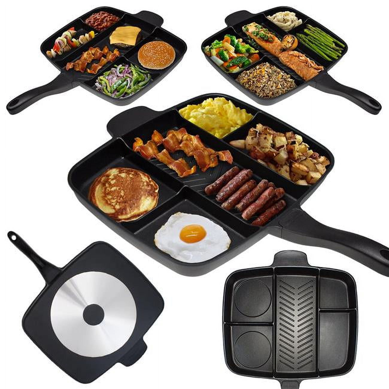 15 inch Non-Stick Divided 5 in 1 Fry Pan Grill Fry Skillet
