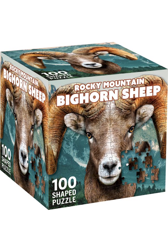 100 Piece Jigsaw Puzzle - Rocky Mountain Bighorn Sheep - 11.37"x11.41"
