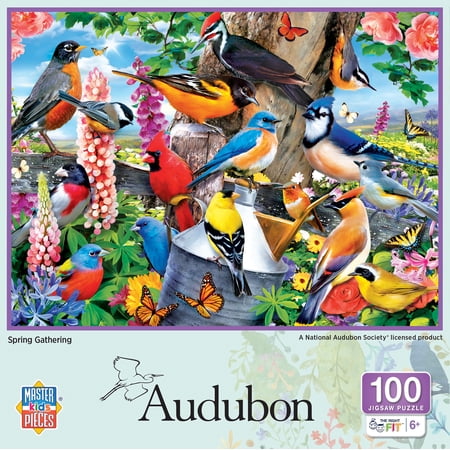 MasterPieces Audubon Spring Gathering 100 Piece Jigsaw Puzzle - Colorful Birds