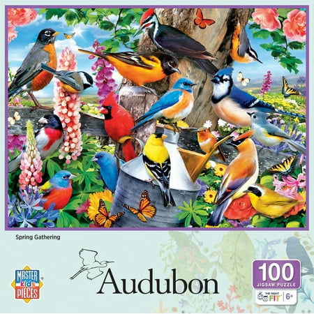 MasterPieces Audubon Spring Gathering 100 Piece Jigsaw Puzzle for Kids - Colorful Birds