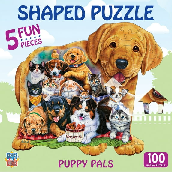 MasterPieces 100 Piece Shaped Jigsaw Puzzle - Puppy Pals - 14"x19"
