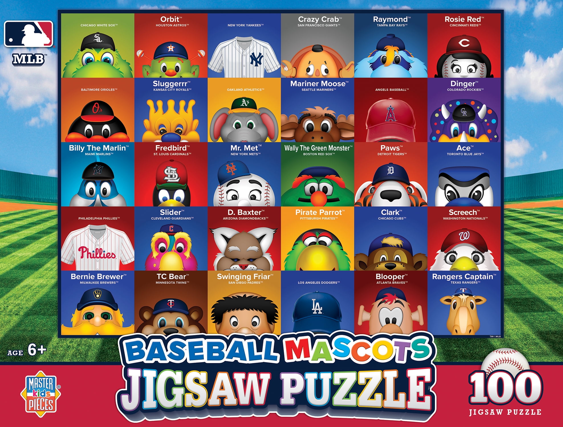 MasterPieces MLB Mascots Jigsaw Baseball Puzzle, 100 Piece, 14