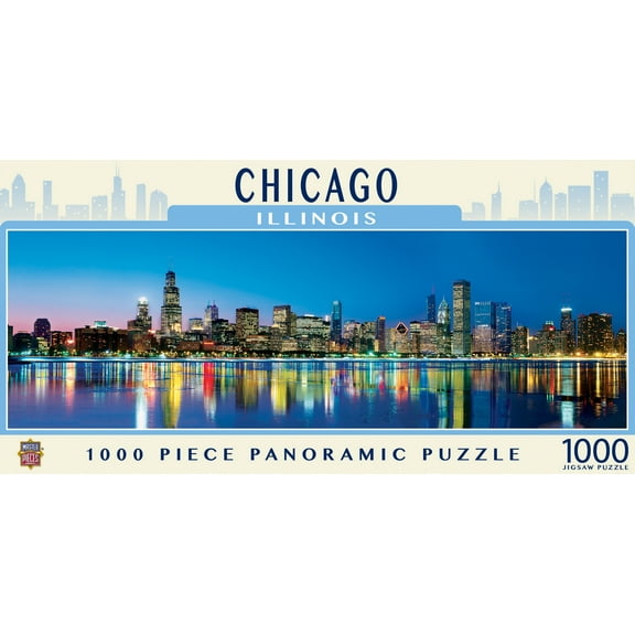 MasterPieces - 1000 Piece Jigsaw Puzzle, Chicago Skyline Panoramic, Fun for Adults, Family, Kids 13"x39