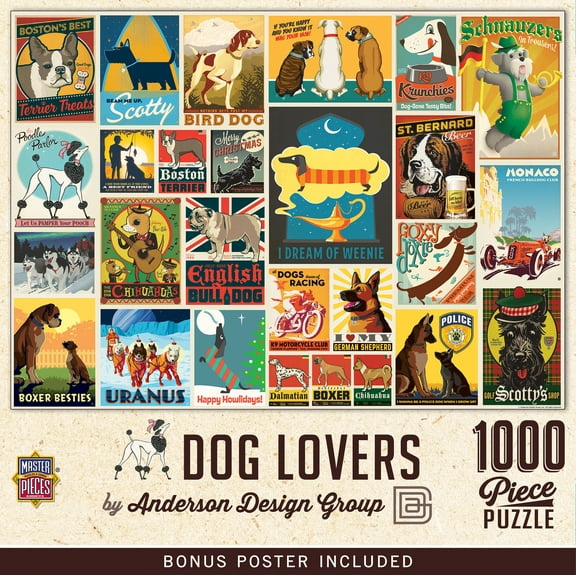 MasterPieces Dog Lovers 1000 Piece Jigsaw Puzzle - Retro Style Interlocking Puzzle