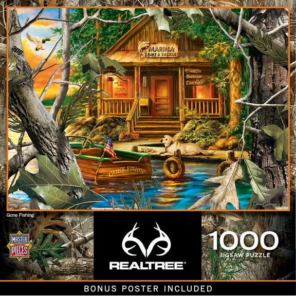 MasterPieces 1000 Piece Jigsaw Puzzle - Gone Fishing - Realtree Nature Art for Adults 1000 Pieces