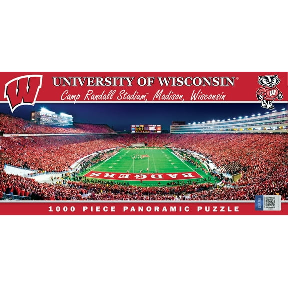 MasterPieces - 1000 Piece Jigsaw Puzzle, NCAA Wiconsin Badgers, Panoramic Football Stadium View, Fun for Adults and Family, 13" x39
