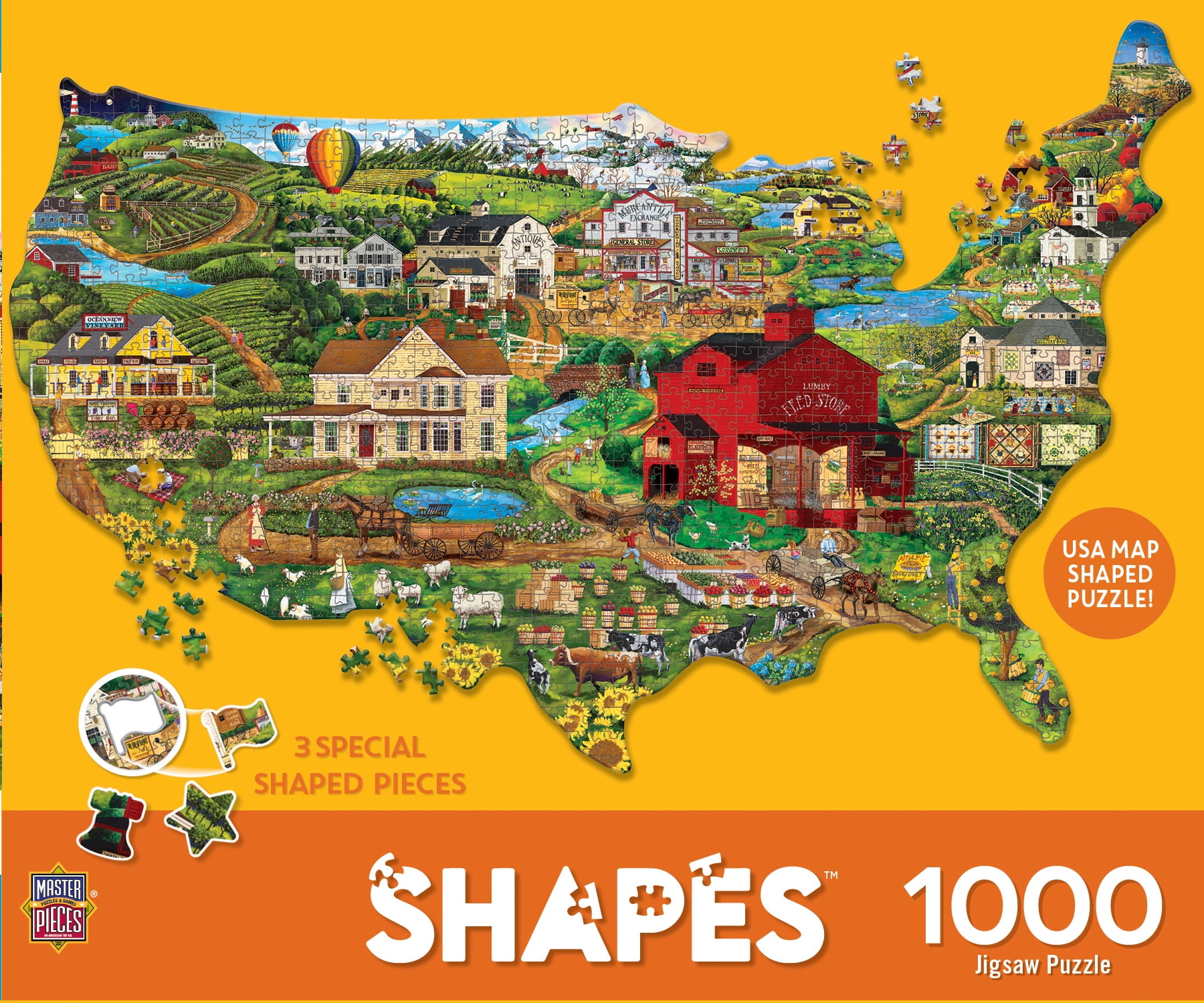 MasterPieces 1000 Piece Jigsaw Puzzle - United States Shape - 34.7"x22.1"