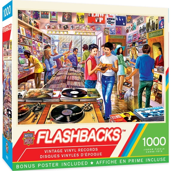 MasterPieces 1000 Piece Jigsaw Puzzle - Vintage Vinyl Records Eighties Music for Adults
